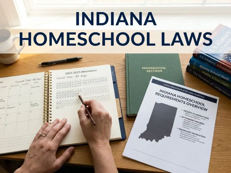 Indiana homeschool laws guide with attendance planner, homeschool records, and Indiana requirements overview - Indiana Homeschool Laws
